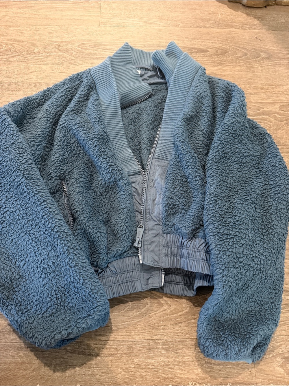 Plush Blue Teddy Bomber Jacket